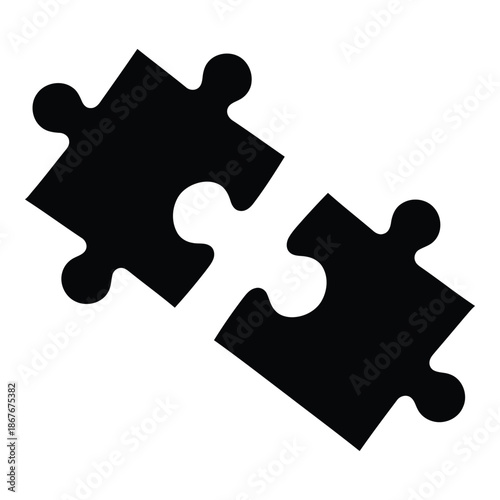 Two interlocking black puzzle pieces displayed on a clean white background