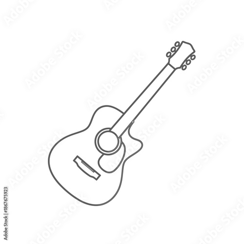 Acoustic guitar line art icon, clean vector illustration, isolated on white background