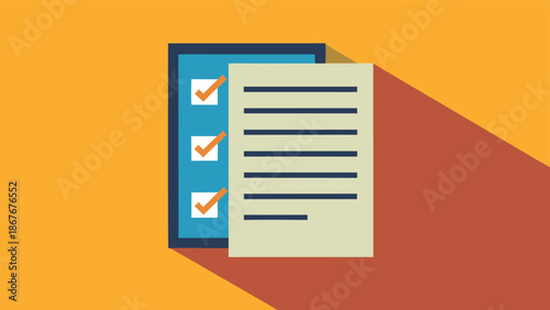 Business checklist document with completed tasks flat vector illustration