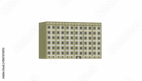 Multi-story apartment building illustration. Hand drawn vector of residential architecture. Isolated urban housing block