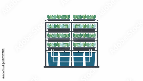 Vertical hydroponic farming system. Flat design vector illustration of urban agriculture and indoor gardening. Sustainable food production concept isolated on white background