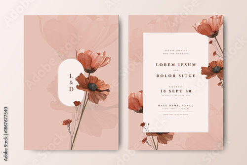 creamy floral wedding invitation card template

