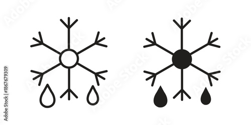 Snowflake droplets icons for web and mobile UI design. Glyph vector with editable stroke