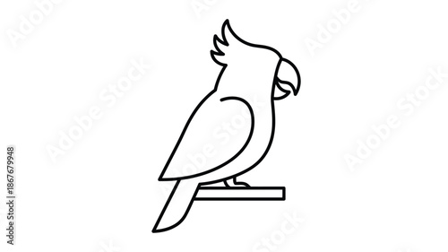 Simple line drawing of a cockatoo perched on a branch minimalist avian illustration