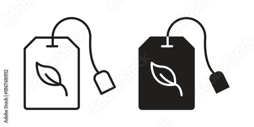 Tea bag icons for web and mobile UI design. Glyph vector with editable stroke
