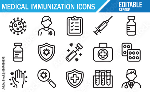 Healthcare and Vaccine Protection Outline Symbols Set