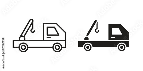 Tow truck icons for web and mobile UI design. Glyph vector with editable stroke