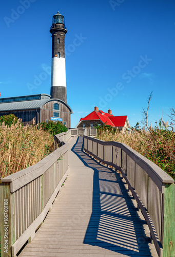 The Fire Island Lighthouse is a visible landmark on the Great South Bay, in southern Suffolk County, New York . United States.