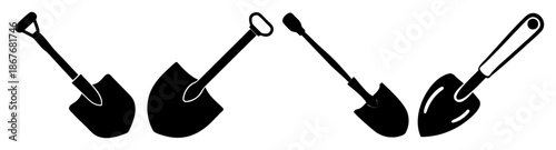 Various shovel tools displayed as black silhouettes for digging and gardening tasks Vector