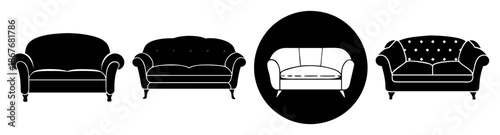 A curated collection of various sofa and couch icon silhouettes for furniture design Vector