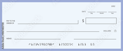 Blank bank check, checkbook cheque template or money payment paper voucher, vector mockup. Business or personal account cash pay cheque certificate or paycheck coupon from checkbook