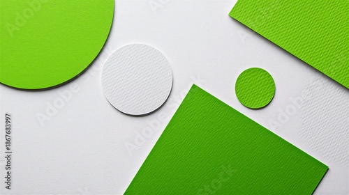 Vibrant lime green and white geometric composition on textured paper, offering a bold and modern look for contemporary design.