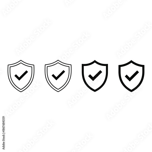Four shield icons with checkmarks represent security safety and validation