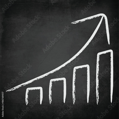 Photos Chalkboard drawing with bar graph showing increasing upward trend and growing bu