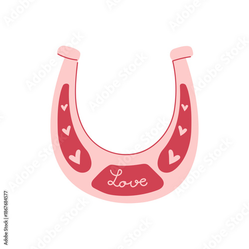 A cute illustration of a pink horseshoe with heart. Valentine's Day element