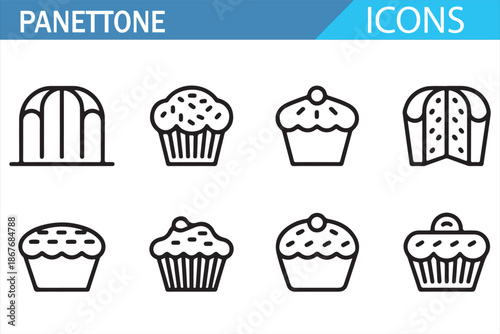 Christmas Bakery Panettone Icons Set, Line Illustration