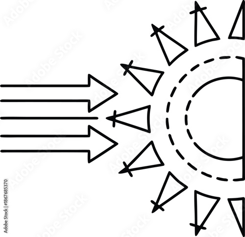 solar flare line art vector illustration on transparent background