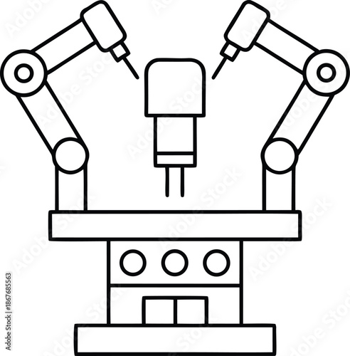 robot surgeon line art vector illustration on transparent background