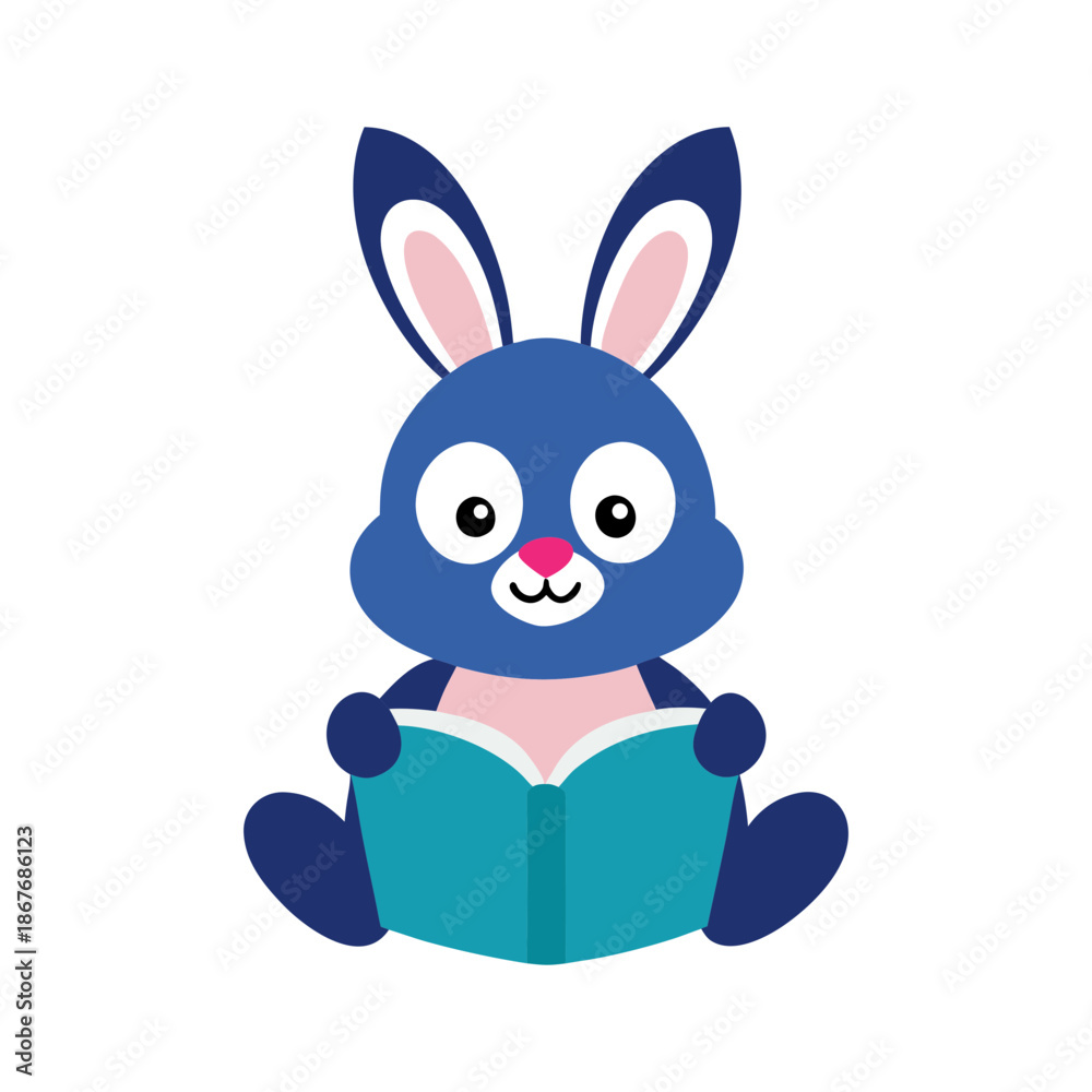 Obraz premium Librarian easter bunny mascot reading storybook for kids education brand Vector illustration