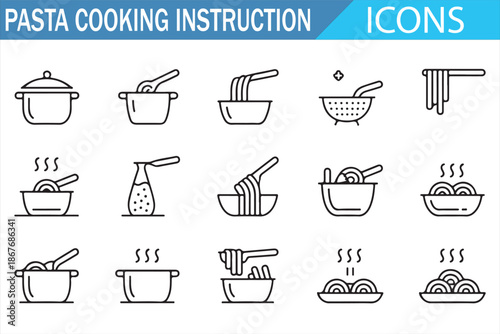 Cooking Pasta Step by Step Icons Collection