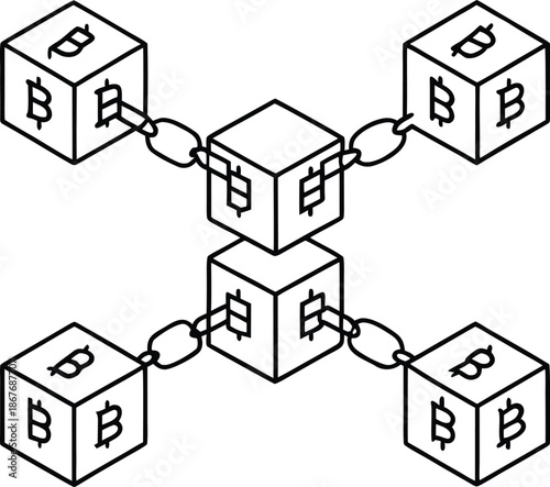 blockchain link line art vector illustration on transparent background