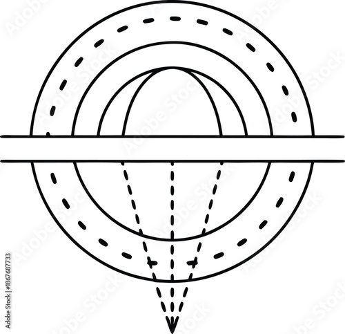 black hole horizon line art vector illustration on transparent background