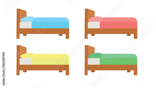 wooden bed wood sleep sleeping emoji symbol sign icon vector illustration isolated flat bedroom furniture red blue yellow green sheets
