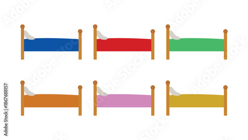 wooden bed wood sleep sleeping emoji symbol sign icon vector illustration isolated flat bedroom furniture blue purple red pink green yellow sheets