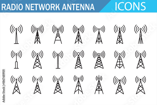 Radio Broadcasting Antenna Symbols for Telecom and Wireless Networks