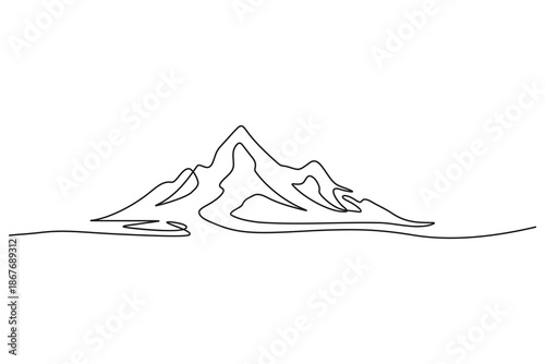 Continuous line art minimalist design concept of a steep mountain cliff side with horizontal line elements for modern decor