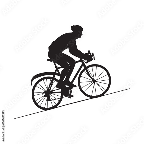 Silhouette of a cyclist riding a bicycle uphill on a sloped surface cycling sport