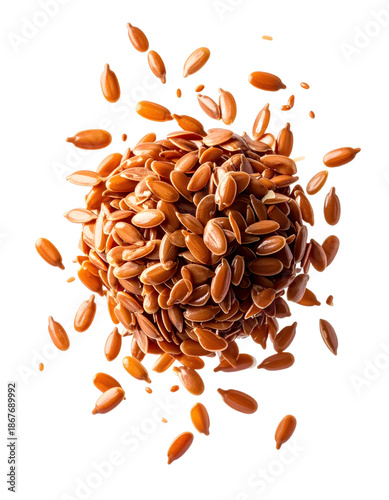Flax seeds falling, forming pile, healthy superfood concept