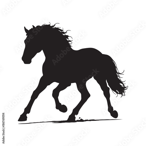 Black Silhouette of a Galloping Horse with Flowing Mane stallion mare