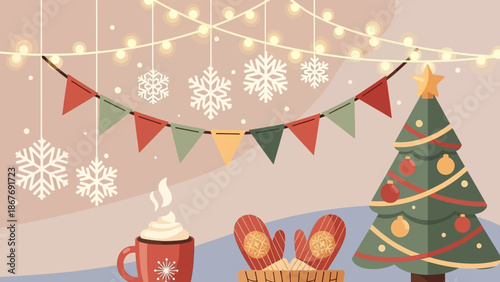 Christmas Tree with Decorations and Lights.