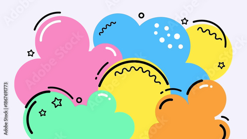 Colorful Cartoon Clouds with Simple Faces.