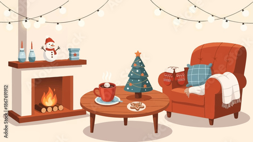 Cozy Living Room with Christmas Decorations.