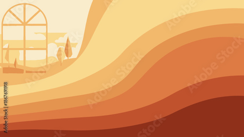 Desert Landscape with Camel and Archway.