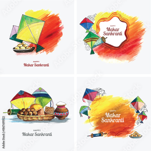 Watercolor Makar Sankranti Festival Art