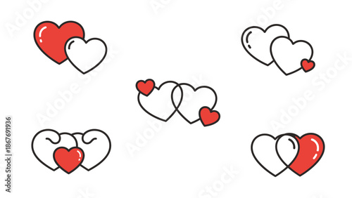 Hand Drawn Hearts with Love Emblem.