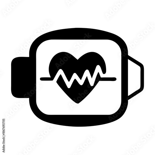 Digital heart rate monitoring icon on a smartwatch screen displaying a vital pulse wave