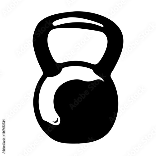 Stylized black and white illustration of a fitness kettlebell for strength training