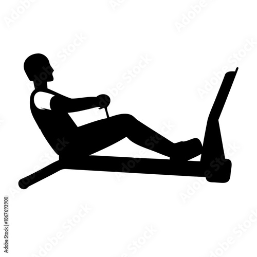 Silhouette of a person engaged in a full-body workout on a rowing machine