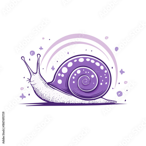 Illustration of a purple snail with a patterned shell, cartoon-style design