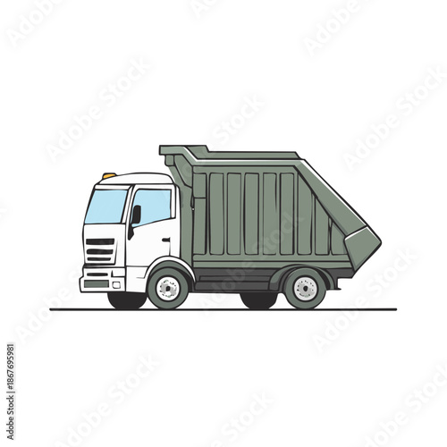 Garbage Truck Illustration: Vector image of waste disposal vehicle, grey container and cabin on white background