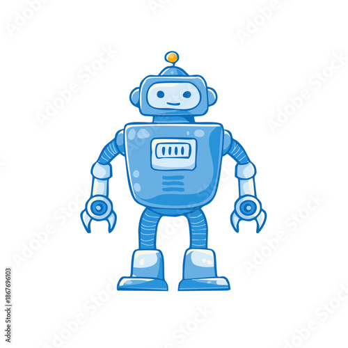 Cute Blue Robot Character Illustration for Kids Children technology science robotics automation future cartoon android