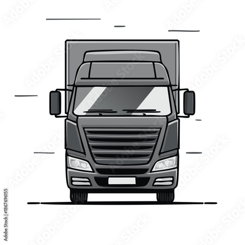 Illustration of a dark gray Truck Front View Freight Delivery Vehicle Transportation Isolated