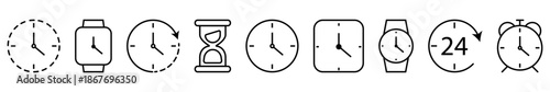 Time thin line icon set