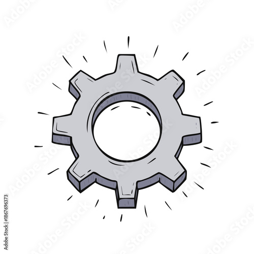 Isolated silver gear illustration for technology engineering or industrial concepts