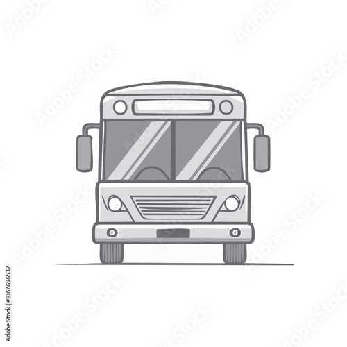 Front-Facing Gray Bus Vector Illustration with Realistic Design and Transportation Theme