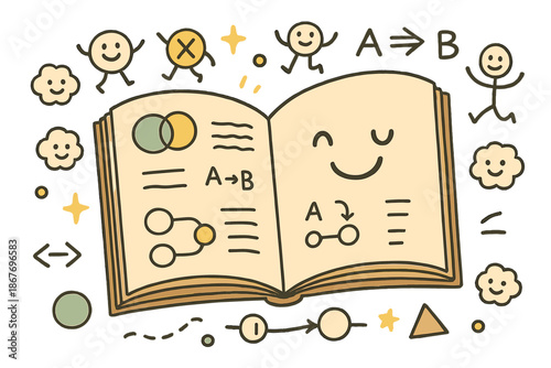 Whimsical Doodle Book. Line style icons of Silent Flight Technology: Moth Wing, Silent Owl Feather, Sound Absorption, Stealth